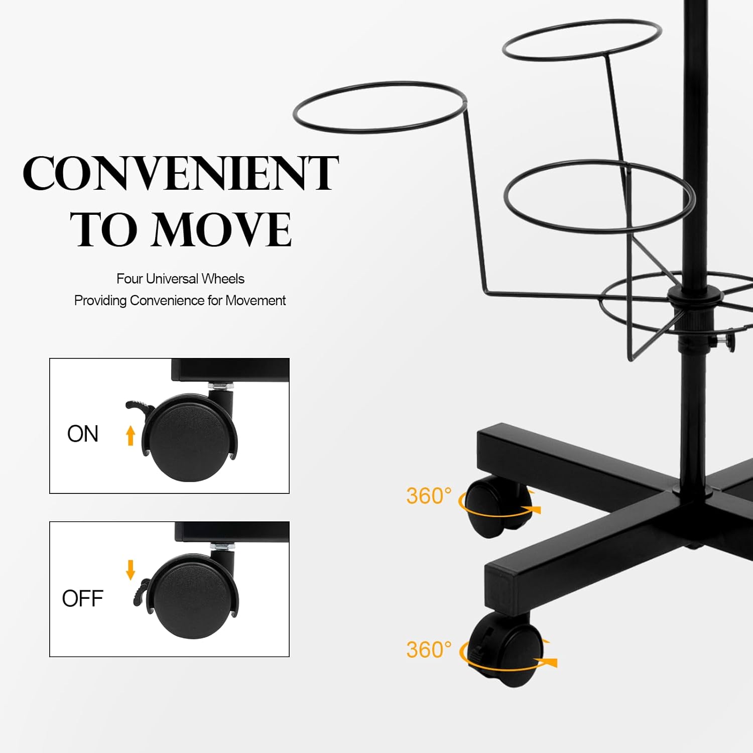 7-Tier Freestanding Hat Rack, 35 Hooks Rotating Hat Display Stand with Wheels, Black Metal Hat Holder Organizer for Retail Stores, Home, Hotels Use