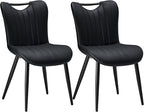Leather Upholstered Dining Chairs Set of 6, Mid-Century Modern Kitchen Dining Room Chairs with Black Metal Legs, Armless Faux Leather Accent Dinner Chairs Kitchen Side Chairs, Black
