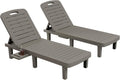 UDPATIO Outdoor Lounge Chair Pool Waterproof Chaise Chairs Reclining | Resin 5-Position Adjustable with Cup Holder Patio Recliner Furniture Weather Resistance for Beach Garden Indoor Resin L Grey