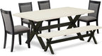 East West Furniture X627MZ650-6 6 Piece Dining Table Set Contains a Rectangle Kitchen Table and 4 Dark Gotham Grey Linen Fabric Parson Chairs with a Bench, 40x72 Inch, Multi-Color