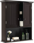 Tangkula Wall Mount Bathroom Cabinet Wooden Medicine Cabinet Storage Organizer with 2-Doors and 1-Shelf Cottage Collection Wall Cabinet (Espresso)