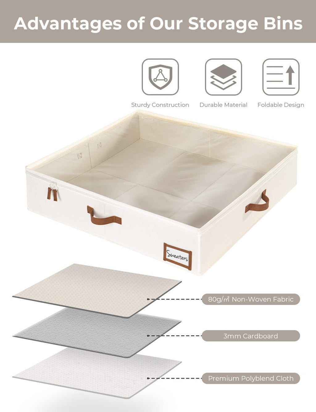 StorageWorks Underbed Storage Box, Under Bed Clothes Organizer With Sturdy Structure and Ultra Thick Fabric, 30" L x 28" W x 6" H, 2 pack