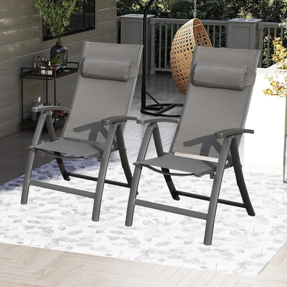 Folding Patio Chair with Textilene Seat and Aluminum Frame for Camping, Beach...