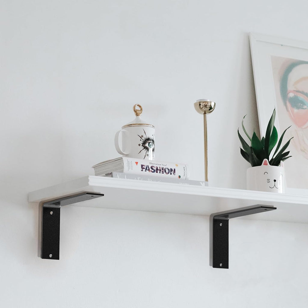 L Shelf Brackets10 inch, Black Heavy Duty Iron Shelf Brackets, Industrial Modern Floating Shelf Support for Wall Mount Shelves