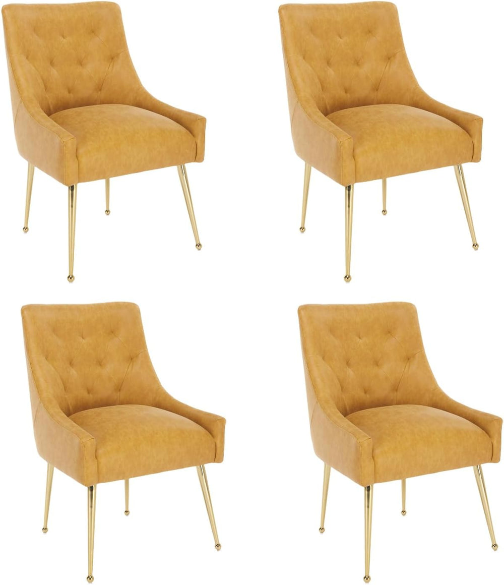 Dining Chairs Set of 4, Gold Leg Side Chair Faux Leather Vanity Mid-Century w...