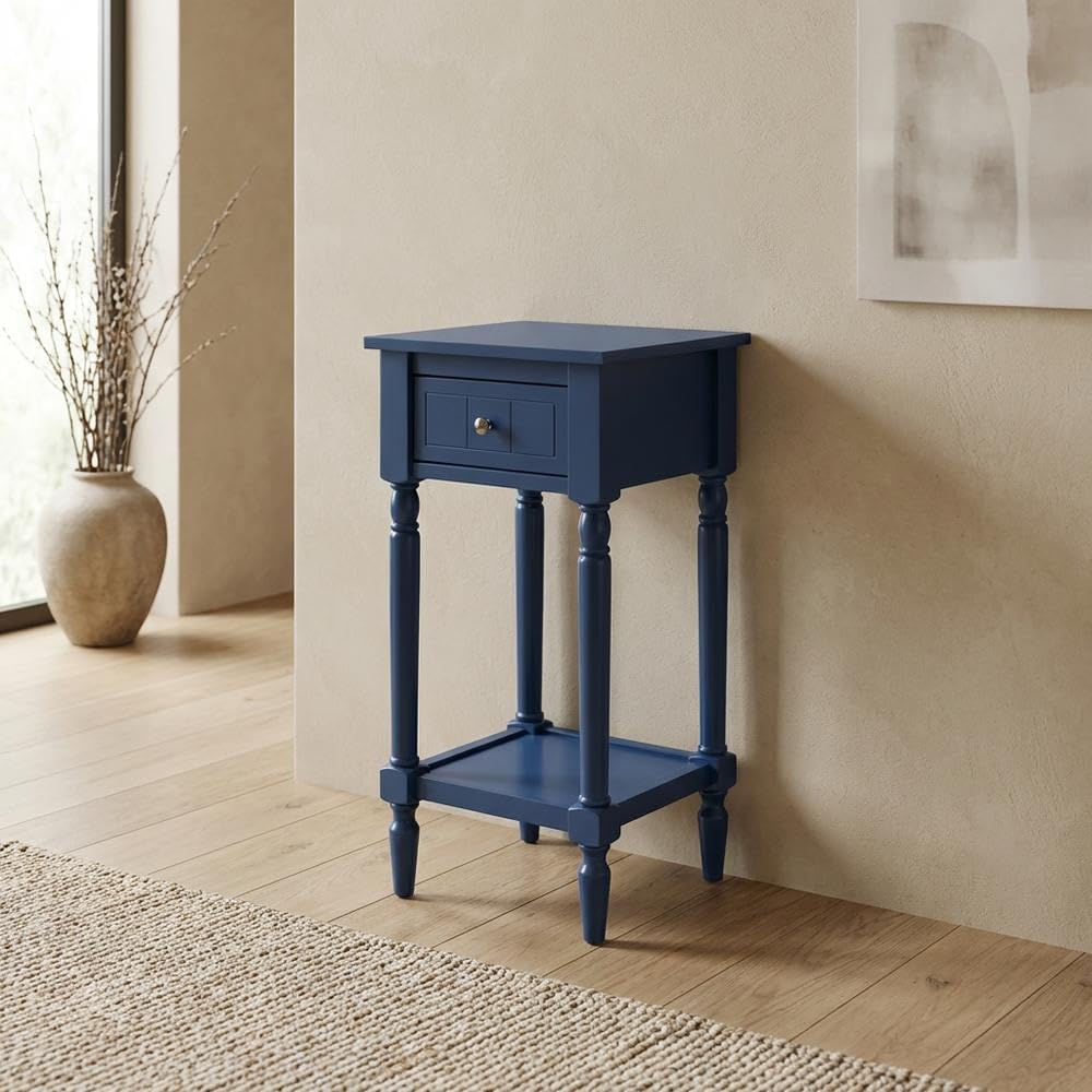 Furnifact 1 Drawer Accent Table with Shelf, Traditional Transitional Style, V...