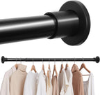 Black Adjustable Closet Rod 18-92 Inches, Heavy Duty Metal Clothes Hanging Rod, Rust-Proof Non-Slip Wardrobe Bar for Closet, Laundry Room, RV
