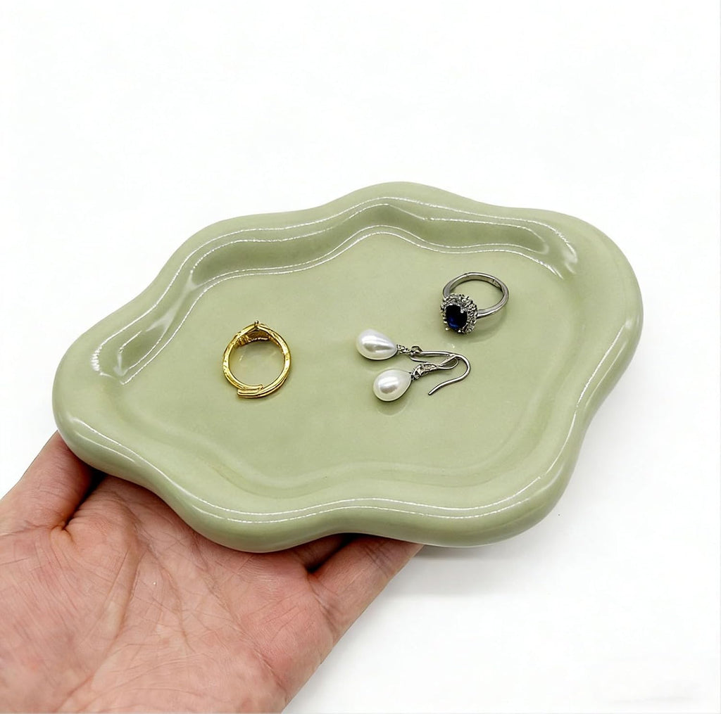 Small Trinket Dish Jewelry Tray for Women, Cute Ceramic Cloud Tray, Jewelry Ring Holder Dish for Keys, Candles, Perfume, Vanity Nightstand Decor Jewelry Plate Bowl, Friendship Birthday Gifts for Mom