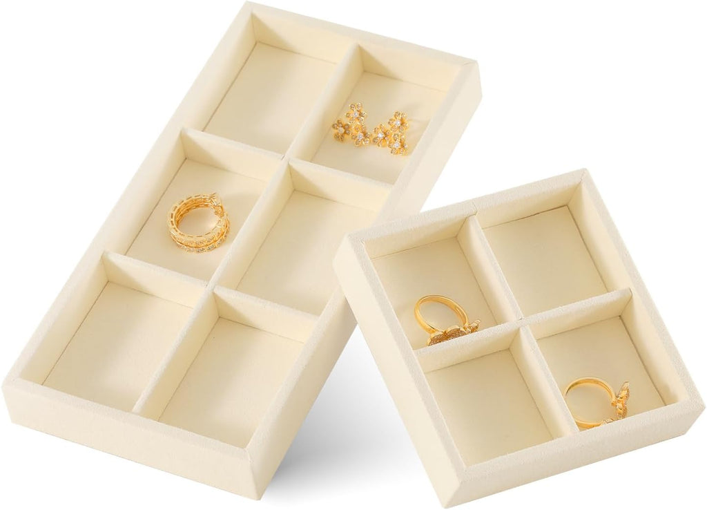 Dark Blue Jewelry Display Tray Ring Necklace Earring Bangle Organizer Multifunctional Storage Case for Jewelry Showcase (Long 6 Grids Tray(beige))
