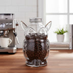 Owl Treat Jar, Airtight Glass Snack Container with Lid, Cute Owl Shaped Candy Pet Snack Jar, Clear Box Cute Container for Kitchen Food Storage