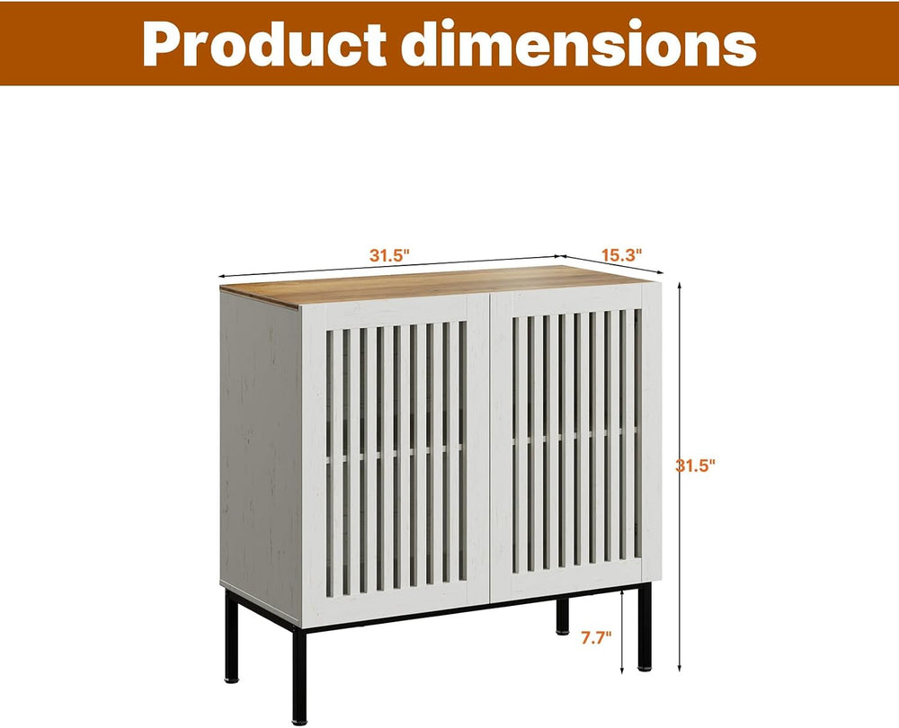 BVIUNTWO 31.5" Farmhouse Buffet Cabinet with Metal Base, Adjustable Shel...
