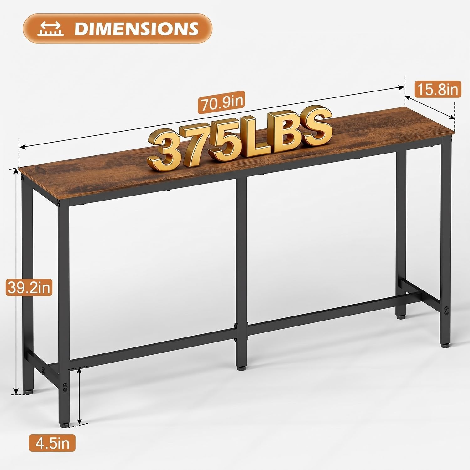 FDW 71” Bar Table, Bar Height Pub Table with Sturdy Legs & Adjustable Foot Pads, Counter Height Dining Table for Bar, Pub, Kitchen, Dining Room, Coffee Shop – Brown