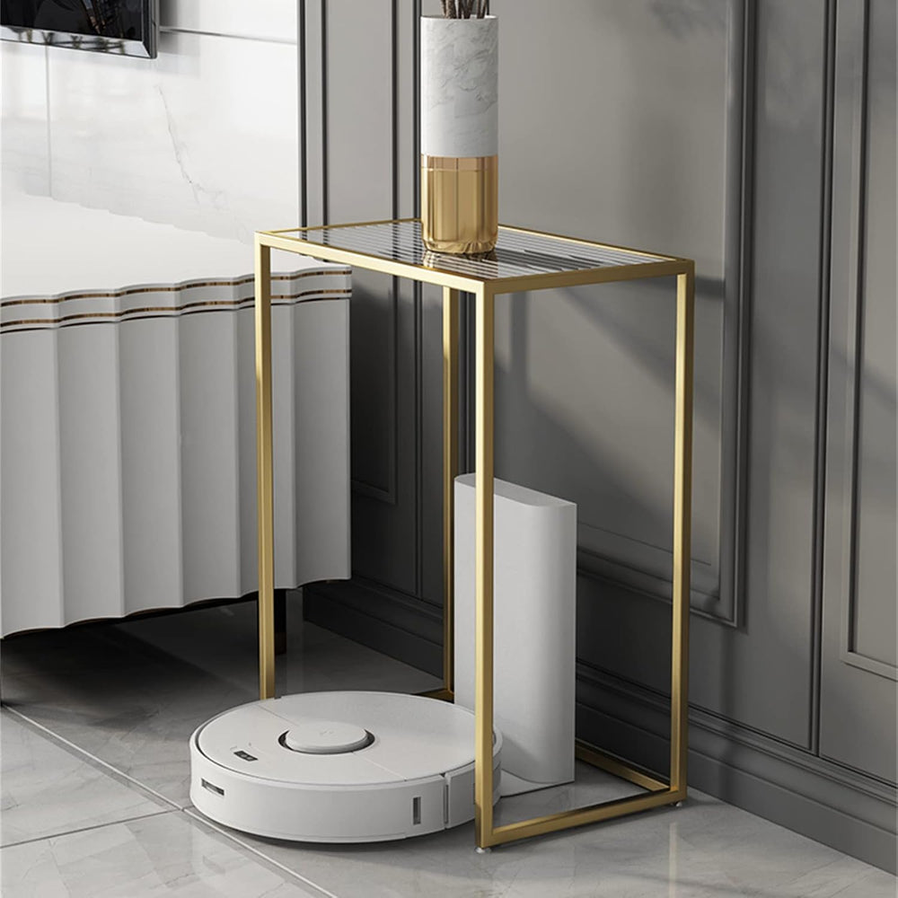 Tall Telephone Stand, Slim Side Table Narrow End Table Rectangular Glass Coff...
