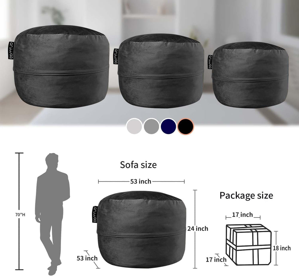5FT Bean Bag Chair for Adults Memory Foam, Dutch Velvet Cover, Black | Gaming...
