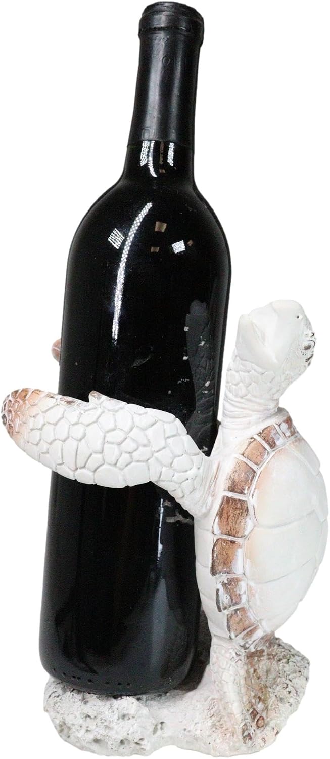Ebros Gift Nautical Coastal Dancing Antique White Sea Turtle Wine Bottle Hold...