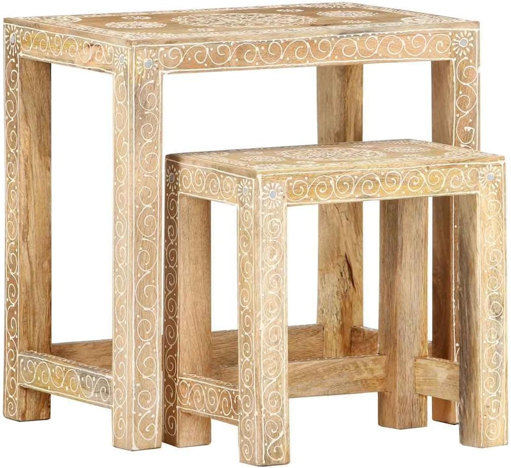 vidaXL 2 Piece Hand-Painted Side Table Set Solid Mango Wood