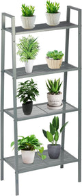 4-Tier Metal Ladder Shelf, Lightweight Bookcase Storage Rack with Open Shelves, Multi-Purpose Display Stand for Plants, Books, Photos and Decor, Gray