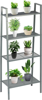 4-Tier Metal Ladder Shelf, Lightweight Bookcase Storage Rack with Open Shelves, Multi-Purpose Display Stand for Plants, Books, Photos and Decor, Gray