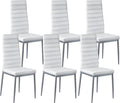 VEVOR Modern Dining Room Accent Chairs Set of 6, Upholstered Leather Side Chair for Living Room, Space-Saving Kitchen Chair with Thick Cushions and Metal Legs, White