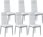 VEVOR Modern Dining Room Accent Chairs Set of 6, Upholstered Leather Side Chair for Living Room, Space-Saving Kitchen Chair with Thick Cushions and Metal Legs, White