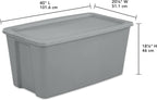 50 Gallon Tote, Extra-Large Plastic Storage Bin with Snap-on Lid, Gray