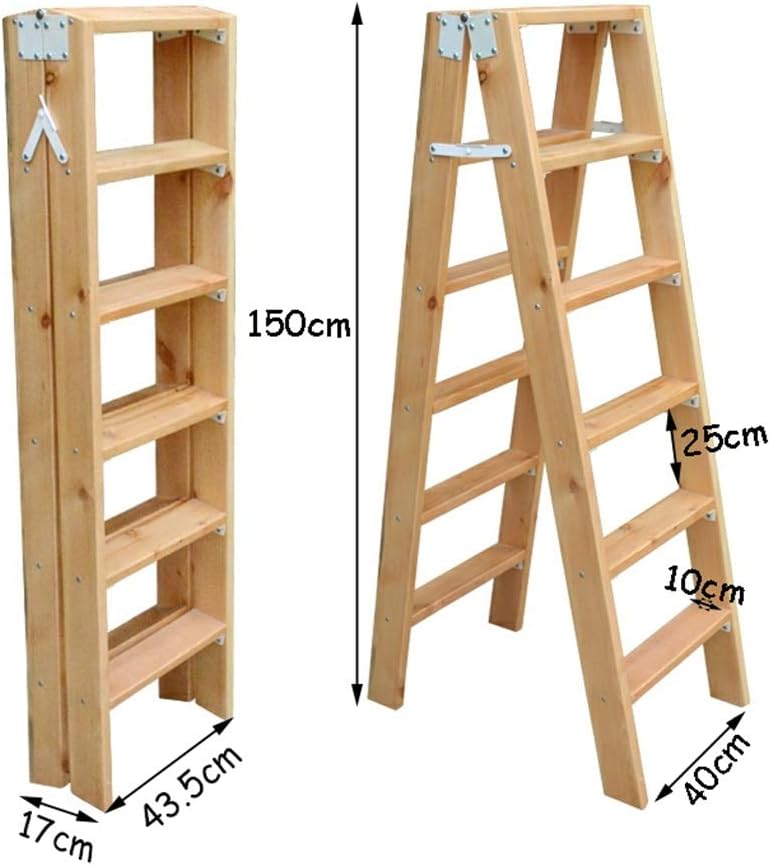 Portable Wood Step Ladders 6 Step Lightweight Folding Ladder Shelf Multi Purpose Stepladder Tread Step Stool for Home Loft Library,Max. 350kg Capacity