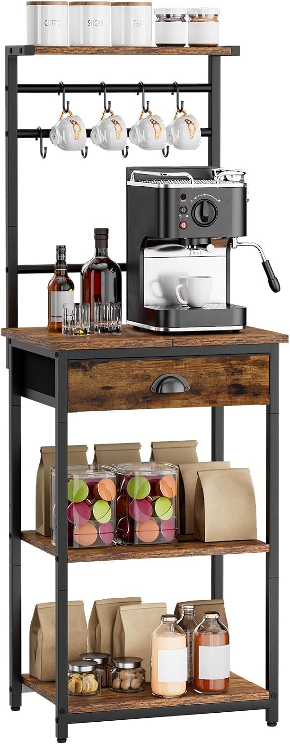 YMYNY 5 Tier Coffee Bar Station, Coffee Stand with Fabric Drawers, 8 S-Shaped...