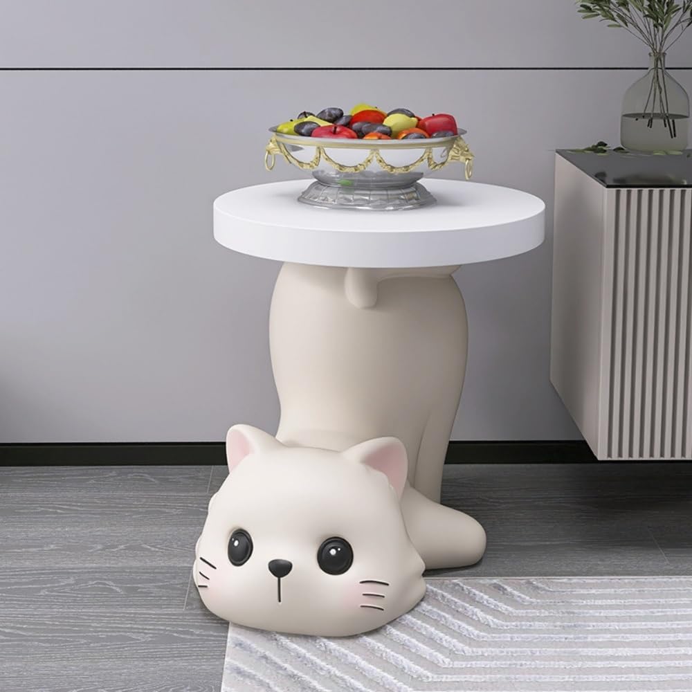 Creative Resin Cat Side Table with Tray, Multifunctional Accent Table for Sma...
