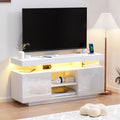 HOMMPA LED TV Stand for 55/50/43/40/32 inch TV Modern Entertainment Center with Power Outlets, Gaming Console Storage Media Table with LED Lights Game Cabinet for Living Room White