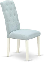 East West Furniture V027CE215-5 5 Piece Dining Room Furniture Set Includes a Rectangle Dining Table with V-Legs and 4 Baby Blue Linen Fabric Upholstered Chairs, 40x72 Inch, Multi-Color