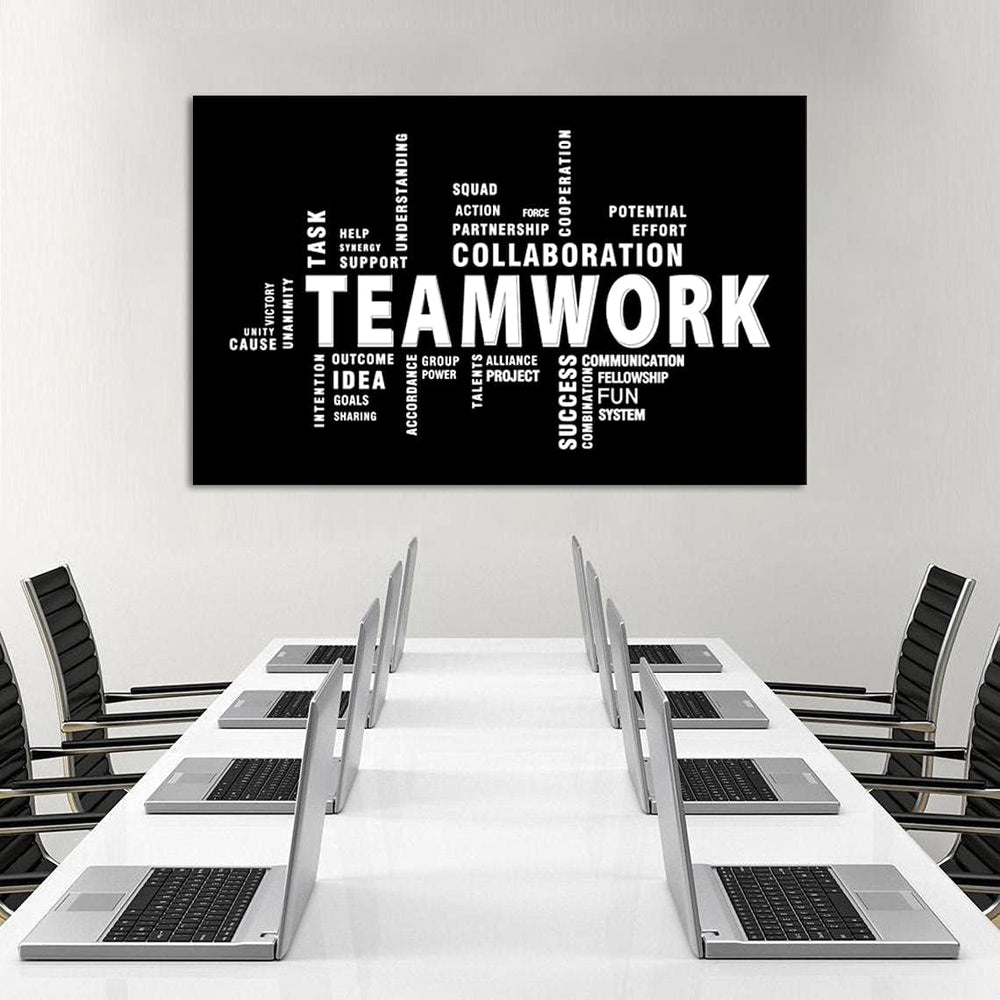 Teamwork Canvas Wall Art - Large Framed Motivational Quotes Artwork Modern Ho...
