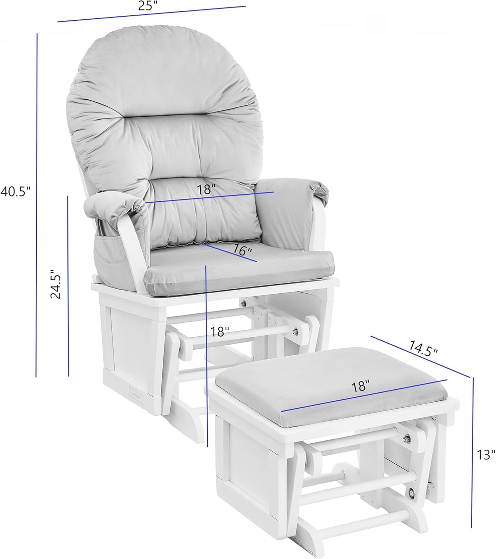Glider and Ottoman Gray Wood and Light Gray Fabric