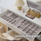 10 Pack Jewelry Organizer Tray Drawer Inserts Stackable Velvet Liner Dividers Customizable Jewellery Box Foam Ring Earring Holder Necklace Bracelet Storage Display Dish Flat in Dresser Vanity