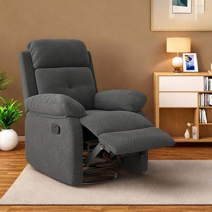 Swivel Rocker Recliner with 360 Degree Swivel, Small Recliners with 30 Degree, 90-150 Degree Angle, Lift Chair for Home Theater Seating, Adults, Living Room, Bedroom, Nursery, Dark Gray
