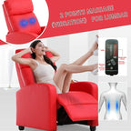 BestMassage | Recliner Chair | with 2 Point Massage Function | Pu Red | with Lumbar Support, Adjustable Push Back, Footrest & Padded Seat | Easy Assembly | for Living Room, Home Theatre