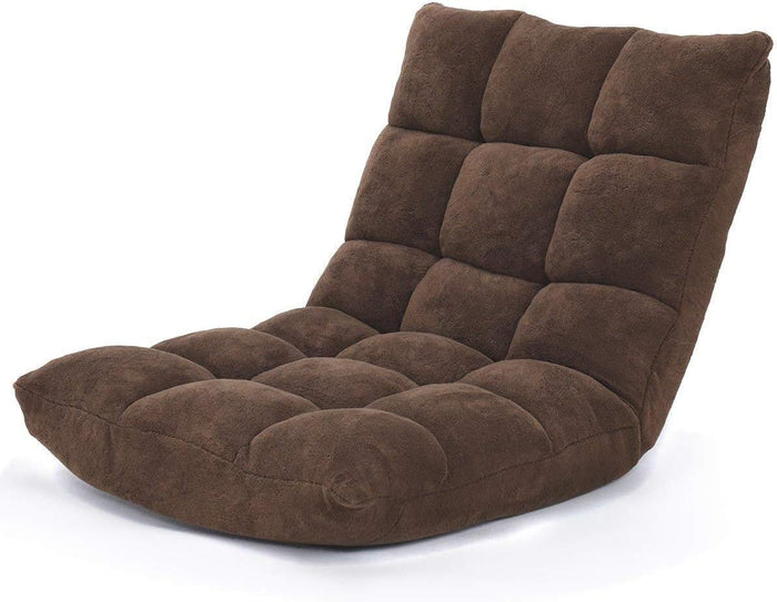 Casart Floor Chair Lounger Folding Gaming Sofa Chaise Lounge with 14 Adjustable Position, Steel Frame, Sponge Padded Sleeper Bed Couch Recliner (Brown)