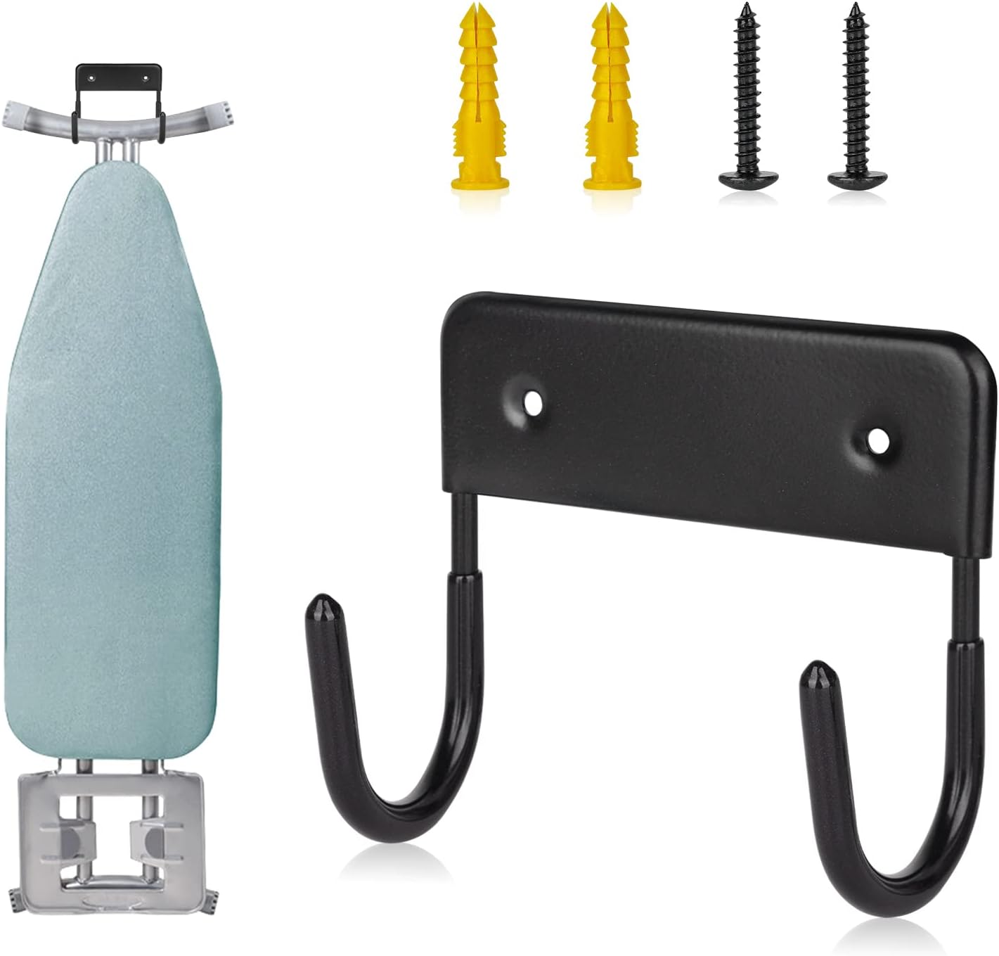 BiJun Ironing Board Holder Wall Mount, Ironing Board Hanger with 5 Inch Length, Iron Board Hook Wall Mount for Laundry Rooms (Black)