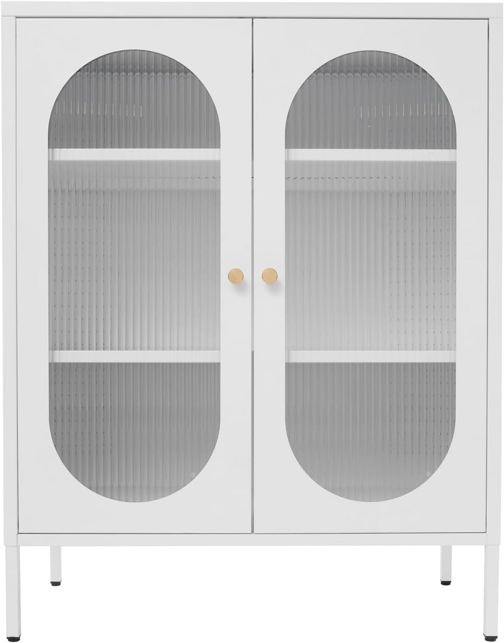 Accent Cabinet with Glass Doors – 3 Tier Storage, Modern Coffee Bar Station P...