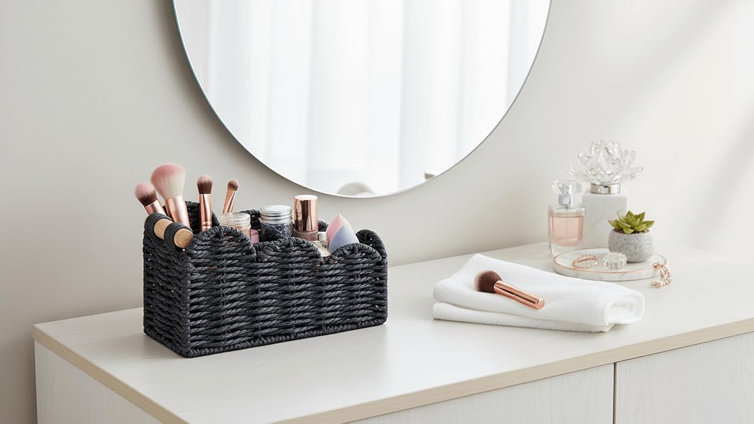 CubesLand Scalloped TV Remote Control Holder Bedside Organizer, Office Desk Caddy Storage Organizer Accessories, Pen Pencil Cup, Makeup Brush Holder, Fits Farmhouse Rustic Decor, Earth Friendly, Black