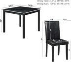 Dining Table Set for 4, 5-Piece Dining Room Table Set with Square Crystal Decoration Table & 4 Upholstered Backrest Chairs, Counter Height Kitchen Sets with Faux Wood Grain Design, Black