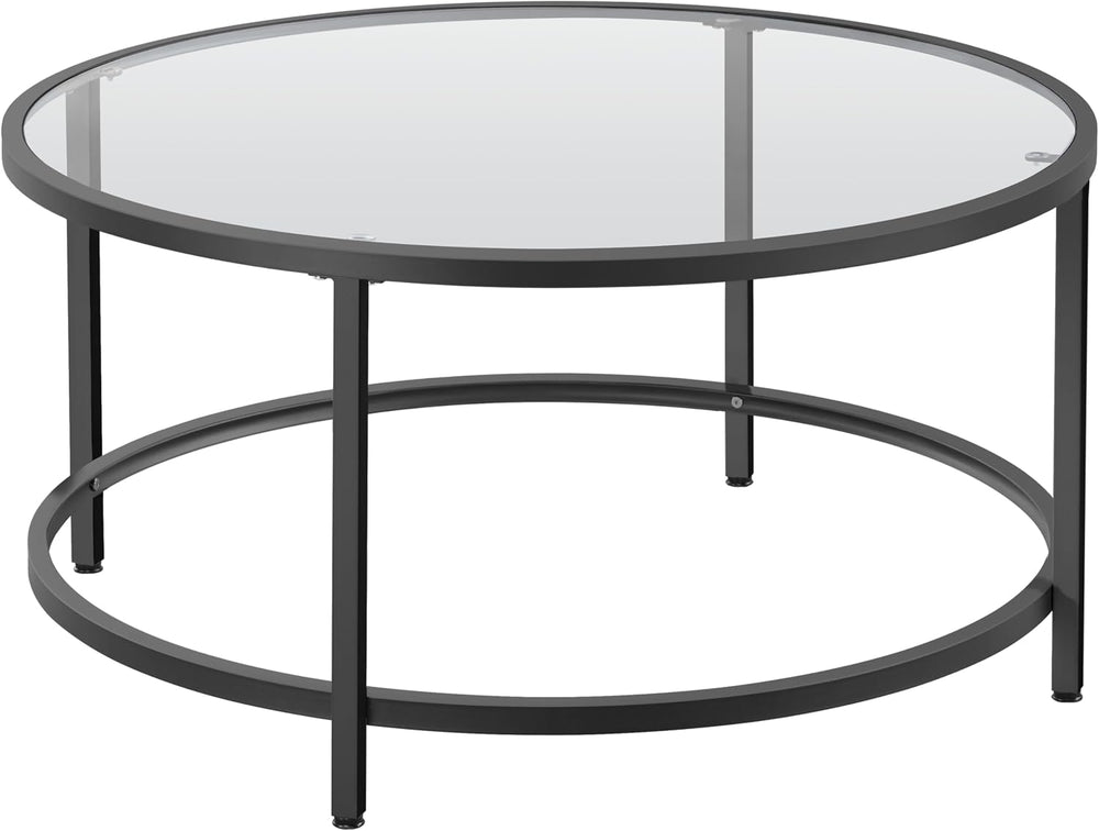Yaheetech 36" Round Glass Coffee Table for Living Room, Metal Frame, Black