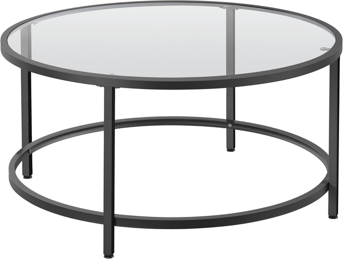 Yaheetech 36" Round Glass Coffee Table for Living Room, Metal Frame, Black