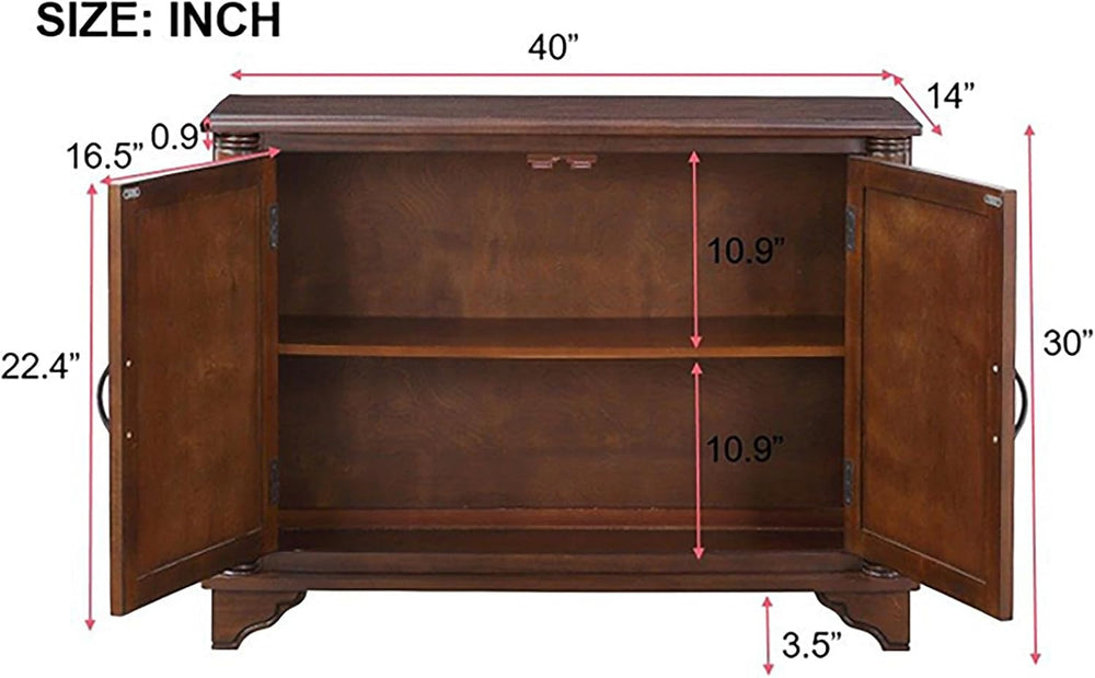 40" Sideboard Cabinet 2-Doors Solid Wood, Retro Buffet Cabinet with Stor...