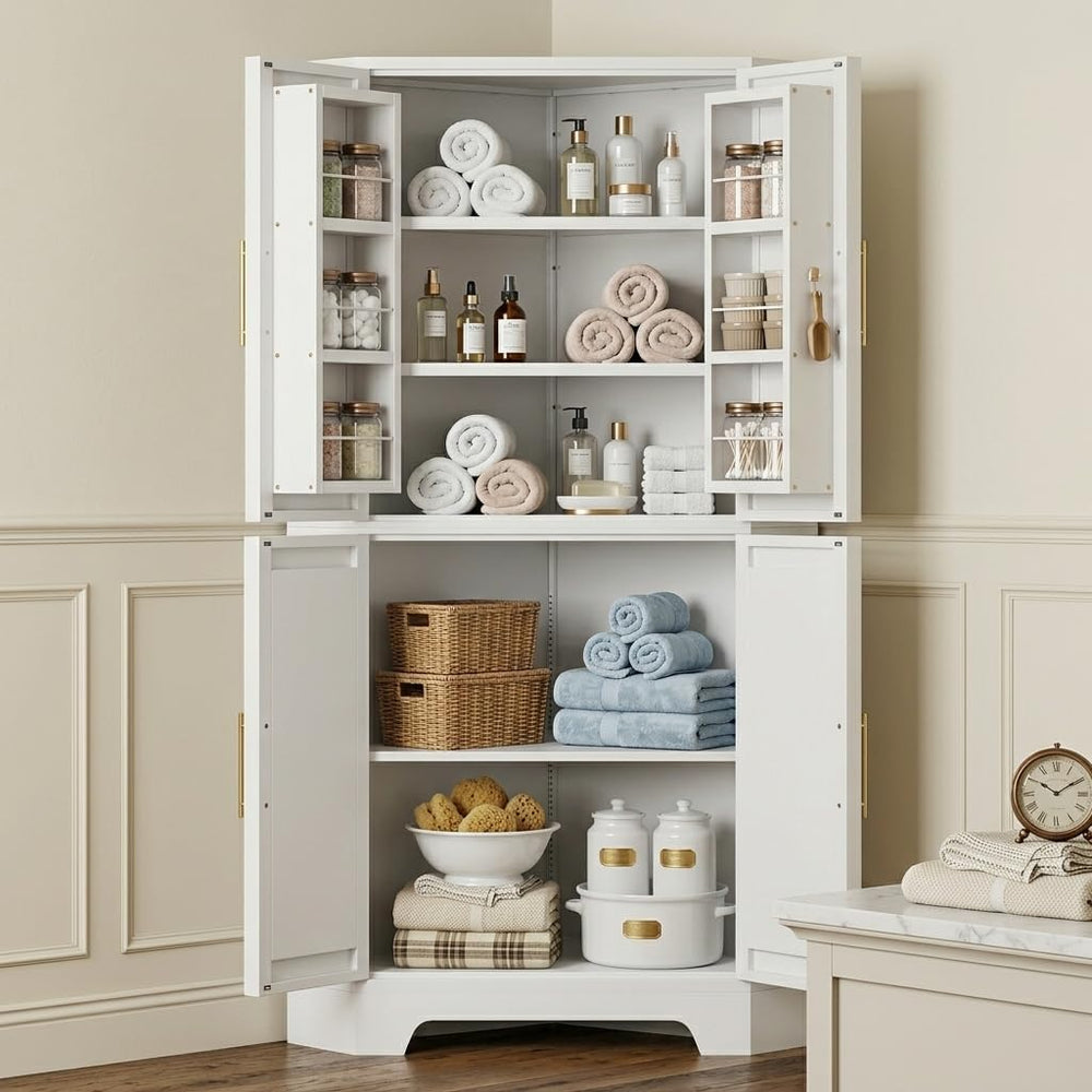 Corner Cabinet, Metal Storage, Kitchen Pantry Cabinet with Adjustable Shelves...