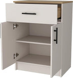 23.6" D*15.9" W*33.5" H Freestanding Kitchen Pantry with Dawer & Shelf, Lower Double Door, Natural Wood Top, Rectangular Wood Storage Cabinet, Modern, for Living Room, Dining Room, White