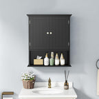 Tangkula Bathroom Wall Cabinet, Wooden Hanging Storage Cabinet with Doors & Shelves, Multipurpose Storage Cabinet for Restroom Kitchen Living Room, Wall Mounted Bathroom Medicine Cabinet (Black)