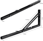 YUMORE Folding Shelf Brackets, 24 Inch Heavy Duty L Bracket, Black DIY Collapsible Shelf Bracket for Workbench Folding Table Hinge, Max Load: 330lb, Pack of 2