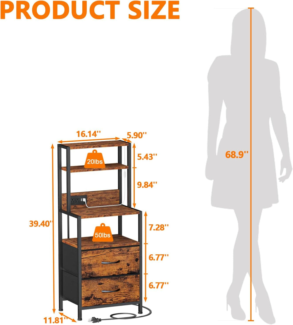 Furnulem Night Stand, Tall Nightstand with 4-Tier Shelves, 2 Fabric Drawers |...