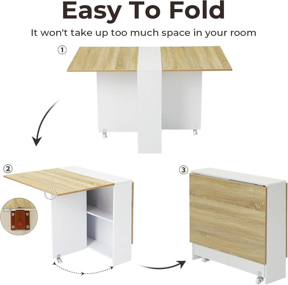 Tiptiper Folding Dining, Versatile Dinner Table with 6 Wheels and 2 Storage R...