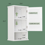 Small Bathroom Wall Cabinet, Slim Single Louvered Door Narrow Over The Toilet Storage, Adjustable Shelves, Space Saver Organizer, 13.4x8.9x25.3 inches